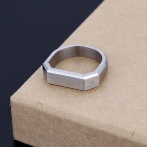 Fashion Mens Simple Minimalist Geometric Faceted Stainless Steel Ring