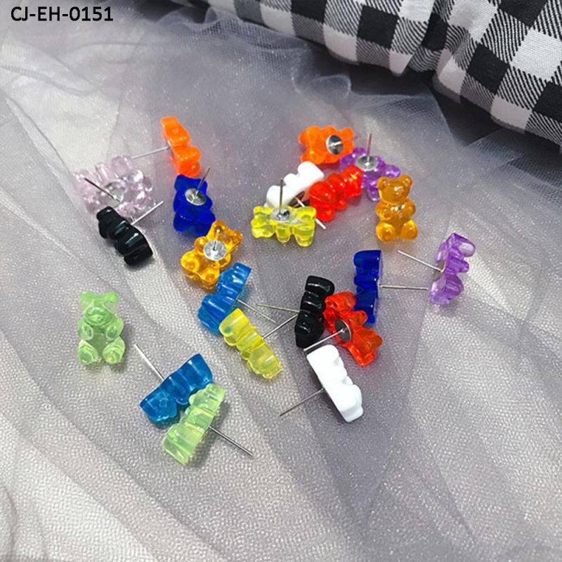 Factory Wholesale Gummy Colored Cartoon Gummy Bears Earrings, Ear Hooks, Ear Pins