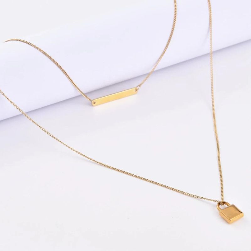 Double Necklace with Padlock Pendant Stainless Steel for Lady Jewelry Gift Design