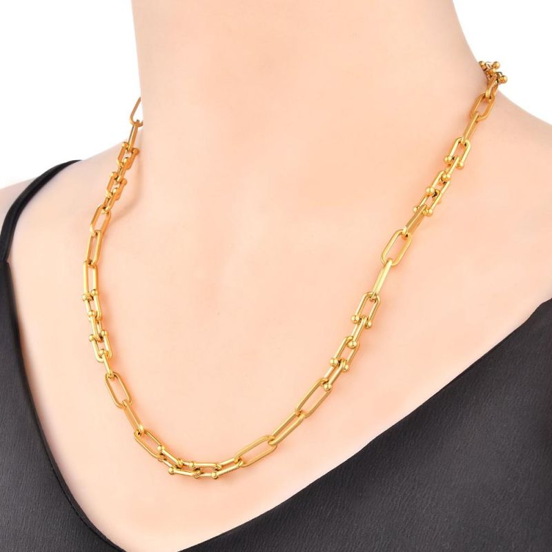 Facshion Stainless Steel Jewelry Gift 18K Gold Chunky U Shaped Choker Link Chain Pinball Linked Necklace