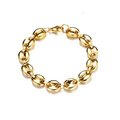 Stainless Steel Coffee Bean Bracelet 18K Gold Plated Daily Chain for Women Men Jewelry