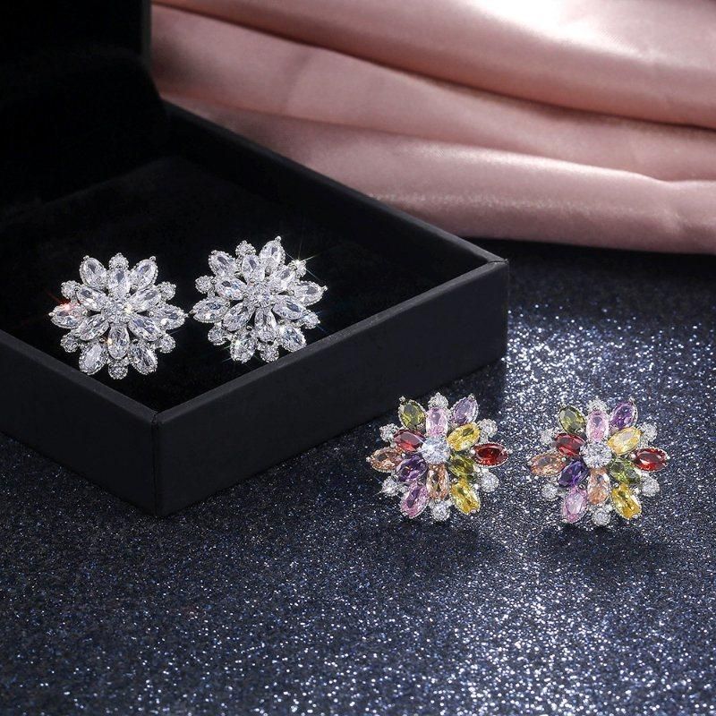 Bride Wedding Sun Flower Snowflake Zircon Stud Earring for Women