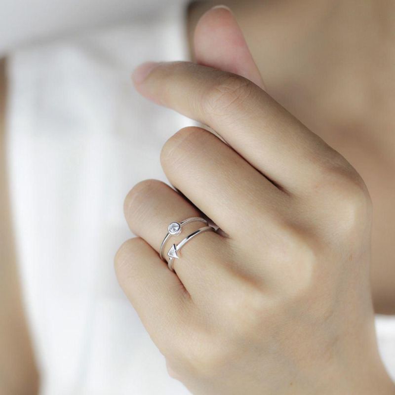 925 Sterling Silver Ring Double Layer Round Triangle CZ Adjustable Ring for Women S925 Ring Jewelry