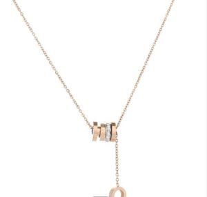 Wholesale Women Korean Rose Gold Plated Stainless Steel Numbers Wheel Necklace Jewelry
