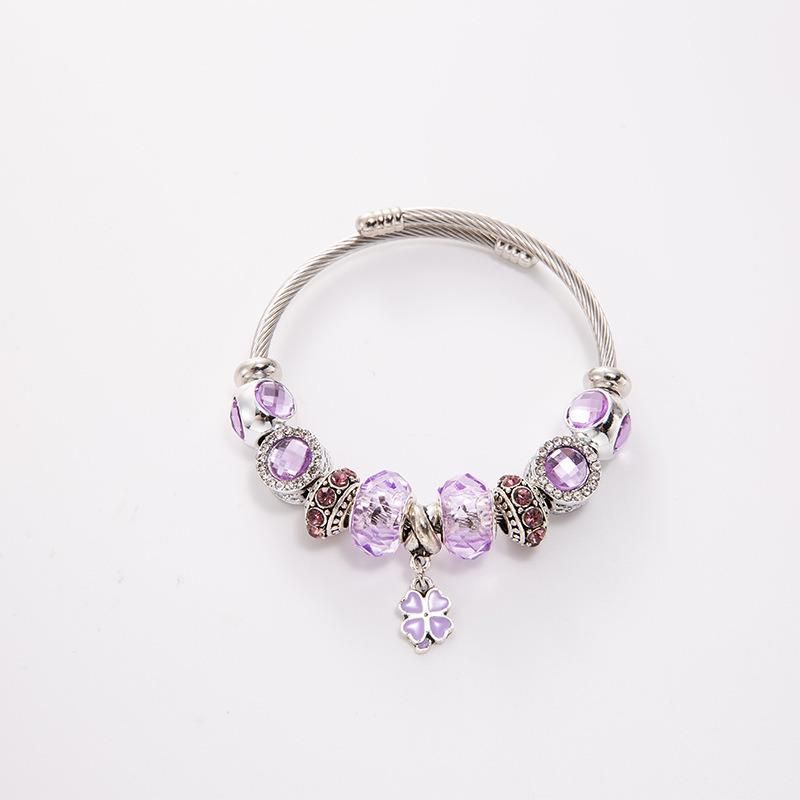 Fashion Jewelry Clover Crystal Adjustable Titanium Bangle