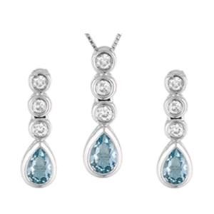 Cubic Zirconia London Blue Pendant Necklace and Earrings Jewelry Set