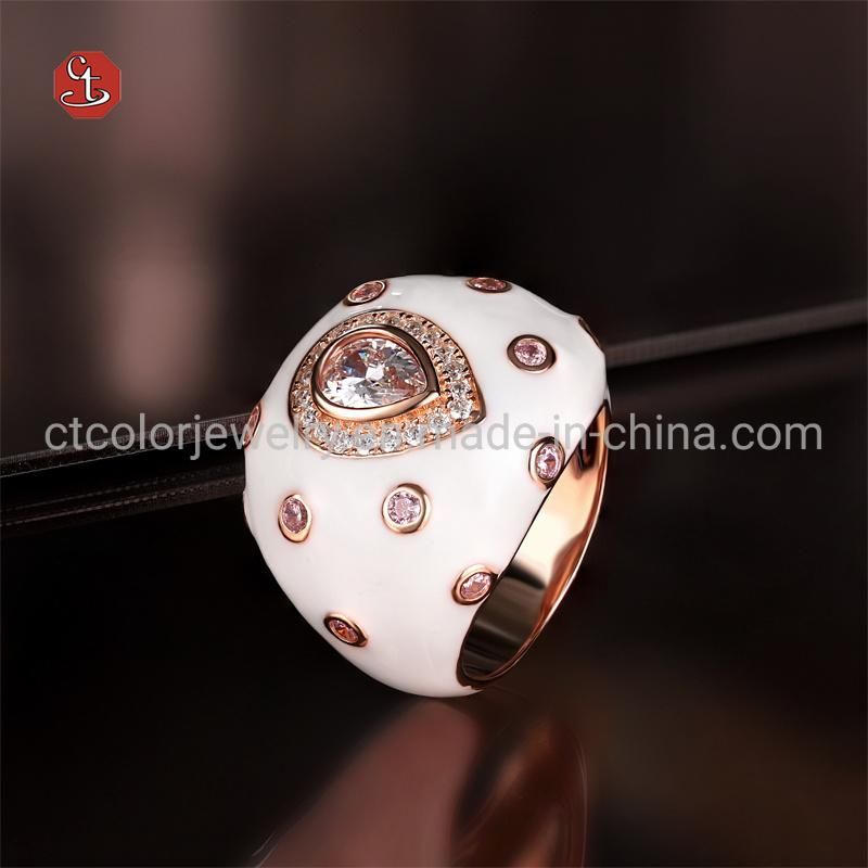 Fashion 925 Sterling Silver Colorful Enamel Jewelry Women Ring