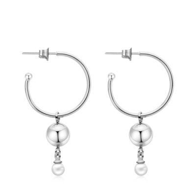 Minimal Jewelry Large Circle Hoop Earrings with Bead Pearl