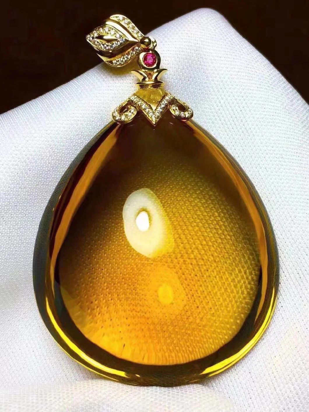 Transparent Luxury Oval Pendant 18K Gold Brazil Yellow Crystal