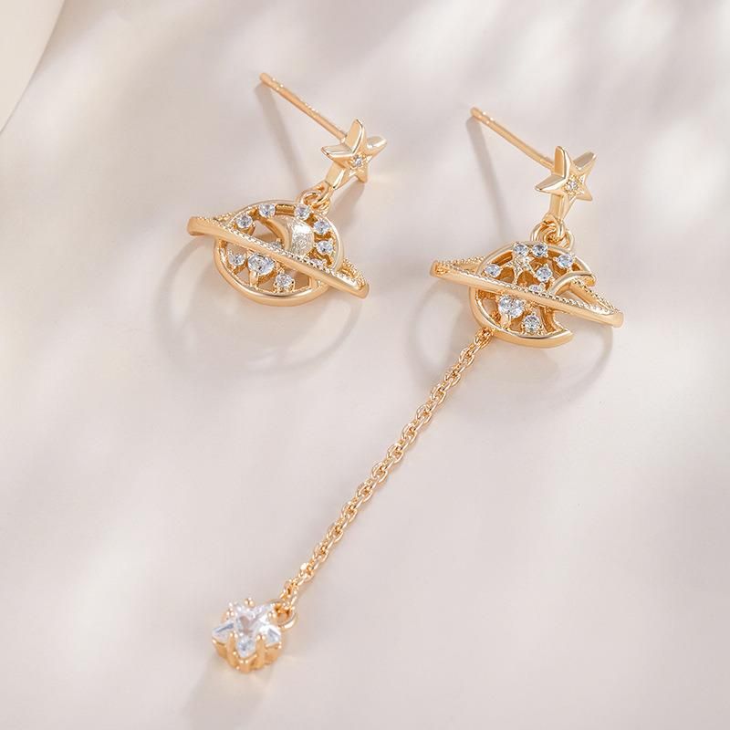 Cross-Border European and American Simple Geometric Metal Earrings with High Sense of Korean Temperament Zircon Earrings