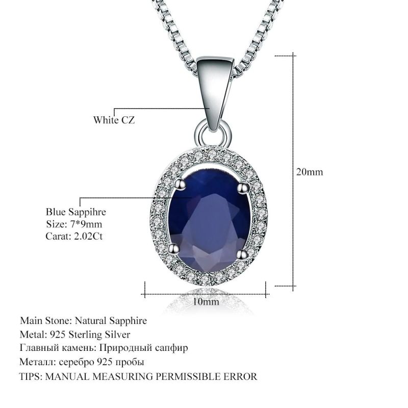 Natural Blue Sapphire Real 925 Sterling Silver Pendant Necklace for Women Necklace Costume Jewelry