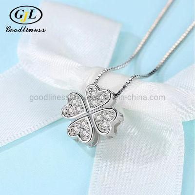 Initial Delicated Rhineshtone Pendant Lucky Four Clover Leaf Women Necklace