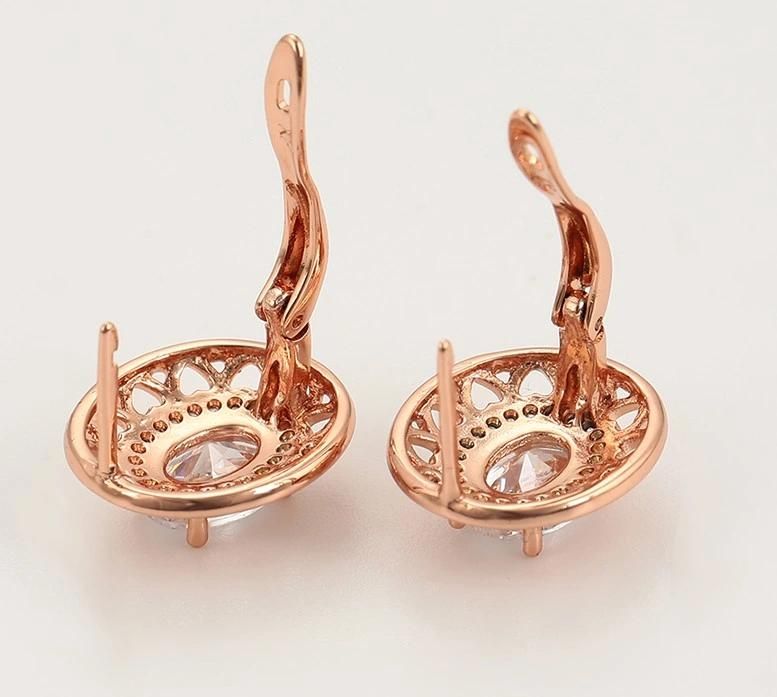 Fashion Exquisite Diamond Set Environmental Protection Copper New Rose Gold Ear Clip Earrings
