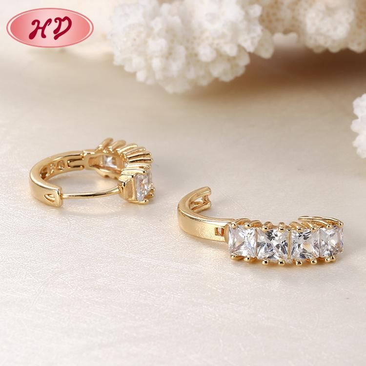 New Luxury Long 18K Gold Plated CZ Bridal Jewellery Designs Crown Earrings for Women