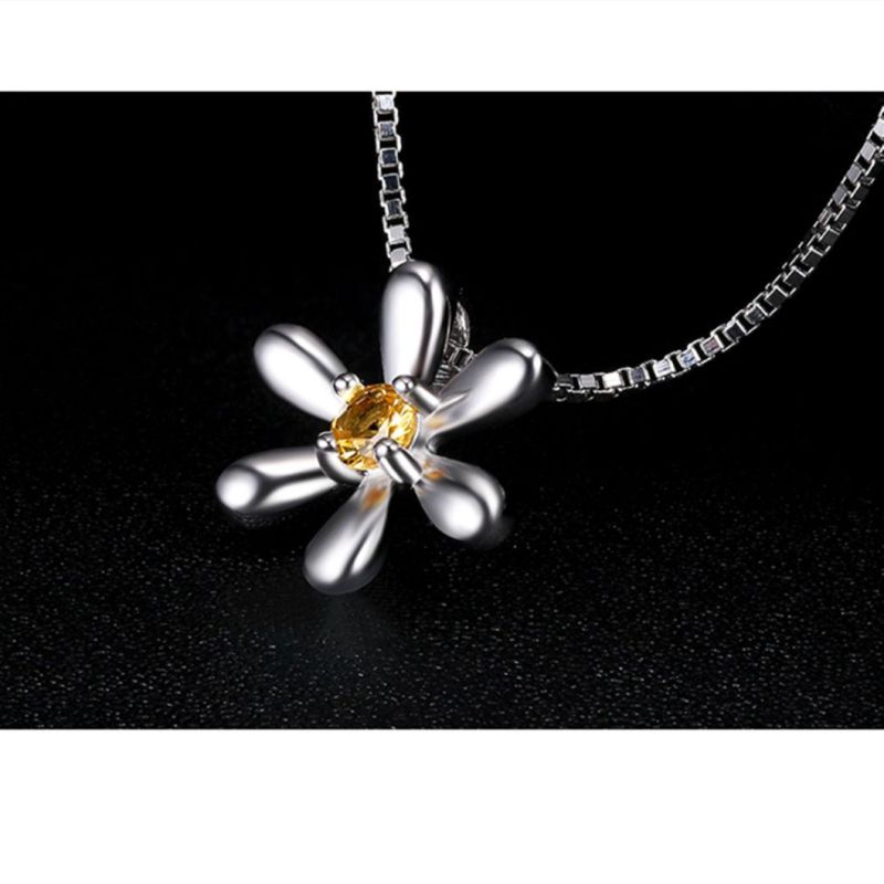 925 Sterling Silver Flower Pendant Necklace Created Orange Sapphire Fashion Jewelry Wholesale