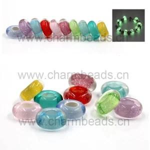 European Lampwork Glass Big Hole Luminous Beads, Glass Charm Bead