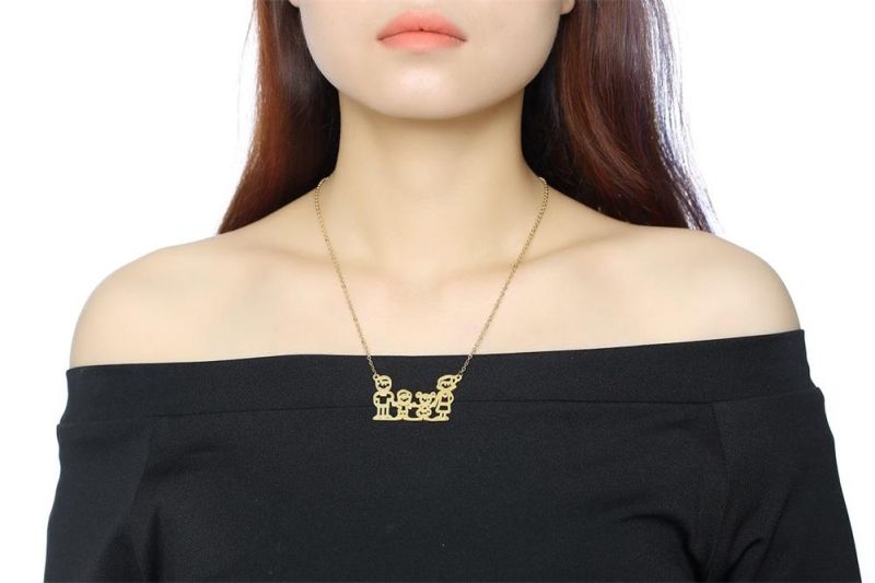 Love Family Member 4 Person Pendant Laser Cutting Gold Necklace