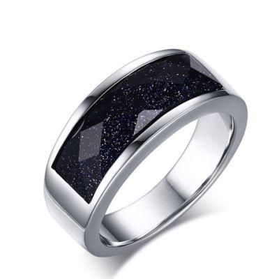 Korean Version of Popular Jewelry Wholesale Blue Sandstone Ring Titanium Steel Ring