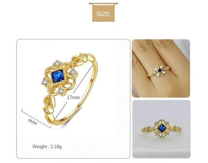 925 Sterling Silver Ring Fashion Blue Zircon Tail Ring Women 14K 18K Gold Plated Wholesles Jewelry