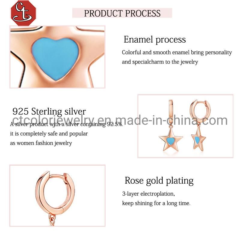Korean Version Heart Star Earring Fashion 925 Sterling Silver with Enamel Jewelry