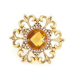 Gold Metal Alloy Rhinestone Flower Womens Finger Ring Fashion Jewelry
