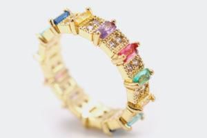 Women Jewelry Copper Colorful Rainbow Zircon Stone Eternity Ring