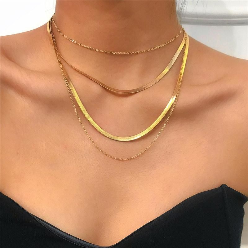 4 Rows Chic Snake Chain Stainless Steel Necklace for Women Fashion Jewelry