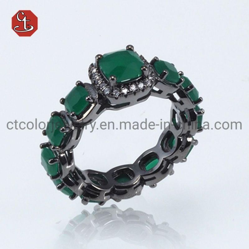 Eternity Gemstone Rings Green/Blue Created Stone Wedding Ring for Women