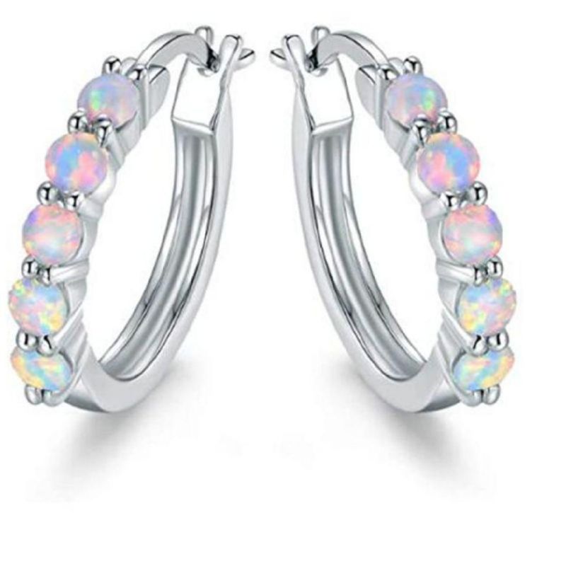 Wholesale 925 Sterling Silver Jewelry Natural Opal Stone Genuine Gemstone Small Hoop Earrings Opal Huggies Earring