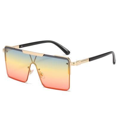 New Metal Frame Textured Sunglasses Square Big Frame European and American Style Ins Sunglasses One-Piece Sunglasses