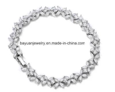 Fashion Gorgeous Flower Marquise 7.5&quot; Sparkling Cubic Zirconia CZ Bracelet. Bridal Wedding CZ Bracelet