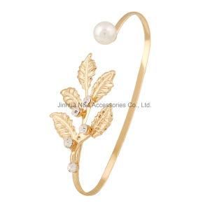 Fashion Leaf Hand Palm Bracelet Bangle Cuff Ring Imitation Pearl Jewelry