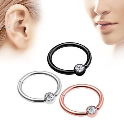 316L Surgical Steel Segment Clicker Nose Ring Body Piercing Jewelry (Custom Crystal color/Size Available)