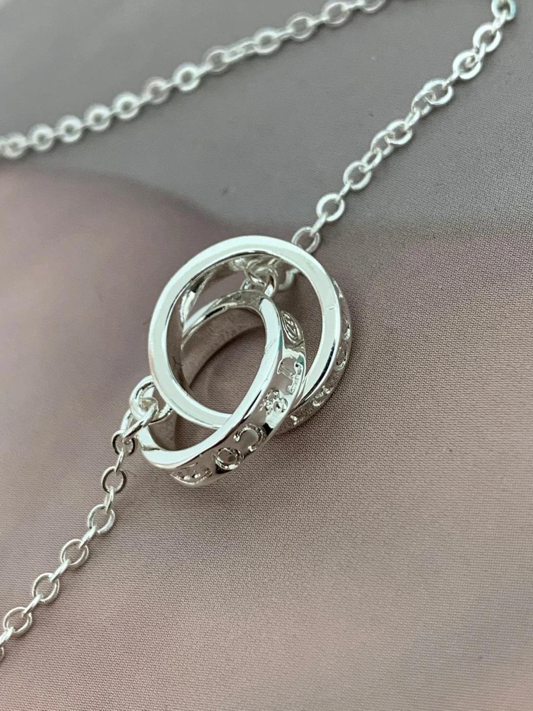 New 925 Sterling Silver Concentric Circle Sterling Silver Luxury Necklace