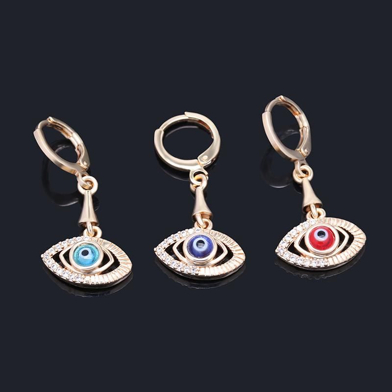 18K Gold Plated Women′s Enamel Turkish Blue Evil Eye Earrings