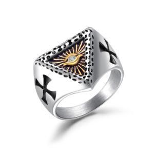 Vintage Cross God&prime;s Eye Titanium Steel Mens Diamond Ring