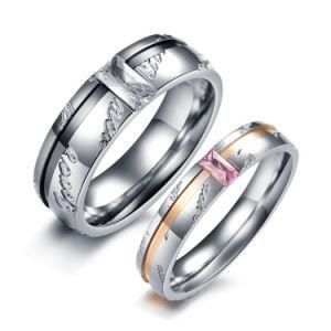 Exclusive 316L Stainless Steel Double Wedding Ring with CZ Stone