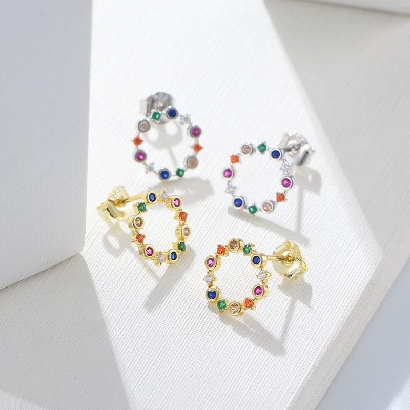 Simple Luxury Colorful Diamond Stud Earrings Sterling Silver Women Earring for Sale