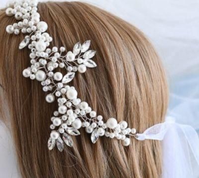 Bridal Full Pearl Headband for Women, Bridal Wedding Pearl Hair Vines Headpiece