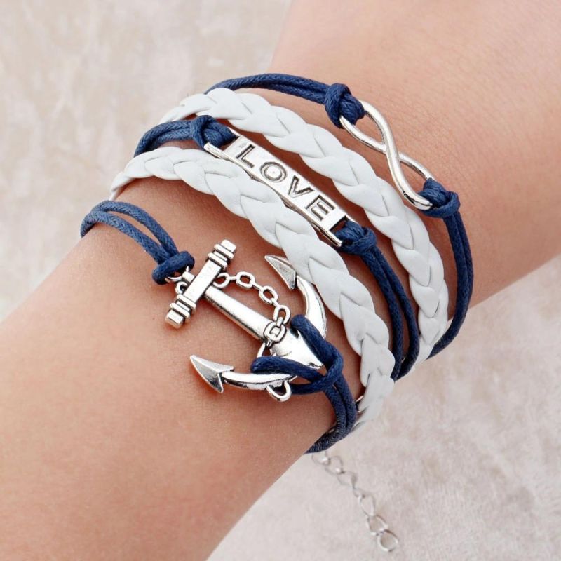 New Fashion Women Jewelry Infinite Double Charm Bracelet Leather Bracelet