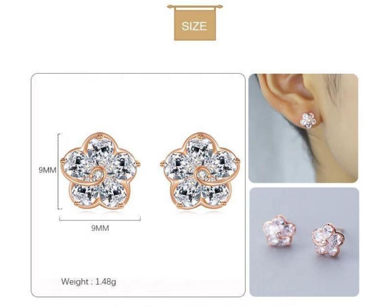 Real 925 Sterling Silver Earrings Sweet Flower with Zircon Stud Earrings for Women Girls Trendy Jewelry Gift