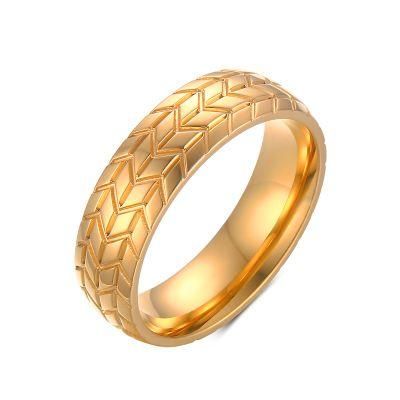 316L Stainless Steel Wheel Pattern 18K Gold Plating Ring
