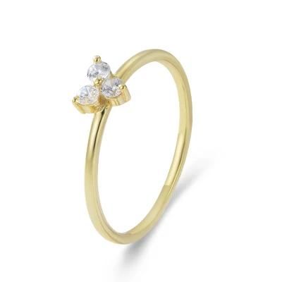 Gold Plated 925 Silver Jewelry Women Simple Three CZ Cubic Zirconia Flower Eternity Engagement Rings Vendor Factory