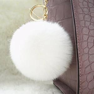 Synthetic Fur Ball with Ears Faux Fox Fur Pompom Keychain