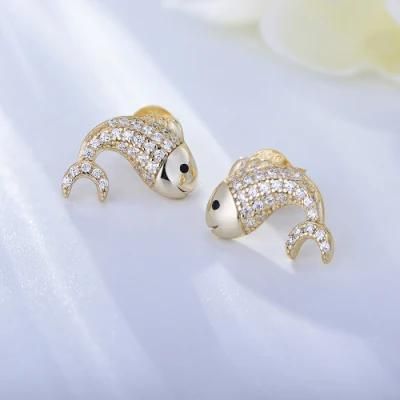 Lovely Gold Plated Pave CZ Fish Stud Earring for Children&prime;s Day Gift