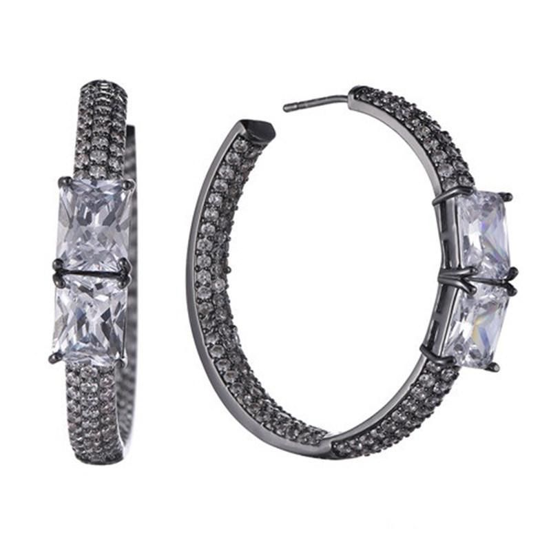 925 Silver Half Hollow Half CZ Fashion Hoop Earring for Girls