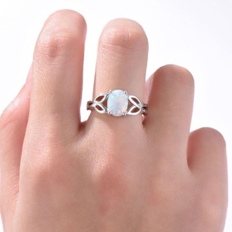 Classic Female White Oval Opal Jewelry Trendy 925 Sterling Silver Wedding Rings for Women Charm Bridal Hollow Engagement Ring