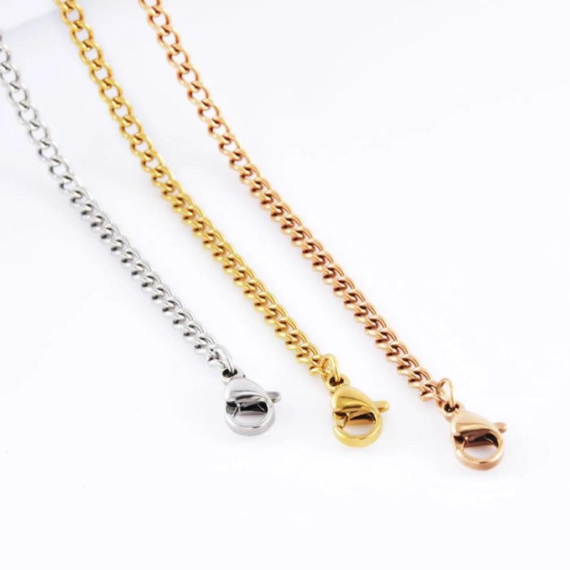 Wholesale Necklace Jewelry Curb Chain Bracelet Anklet Necklace Fashion Gold Plated Stainless Steel Jewelry