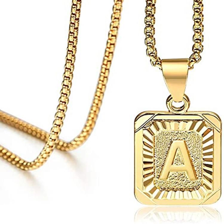 2022 Initial a-Z Letter Pendant Necklace Mens Womens Capital Letter Yellow Gold Plated Stainless Steel Box Chain
