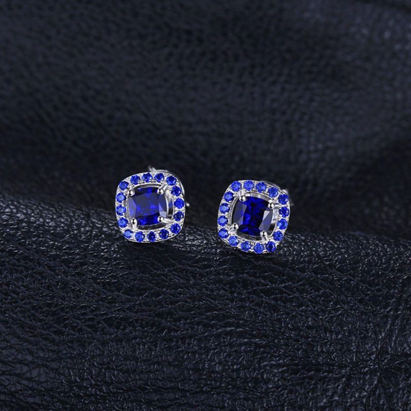Fashion Created Sapphire Created Blue Spinel Studs Earrings 925 Sterling Silver Jewelry